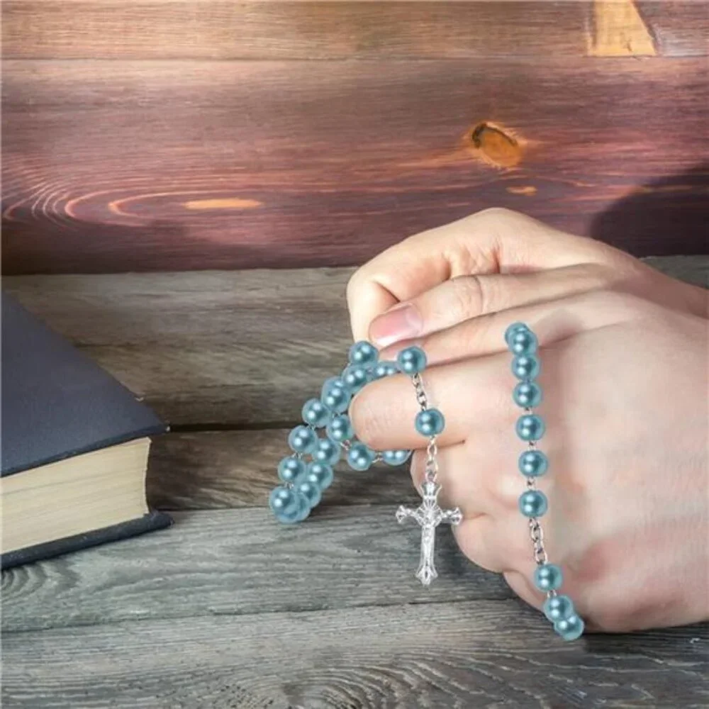Blue Rosary Beads with Vintage Keepsake Box – Royal Blue Gemstone Accent